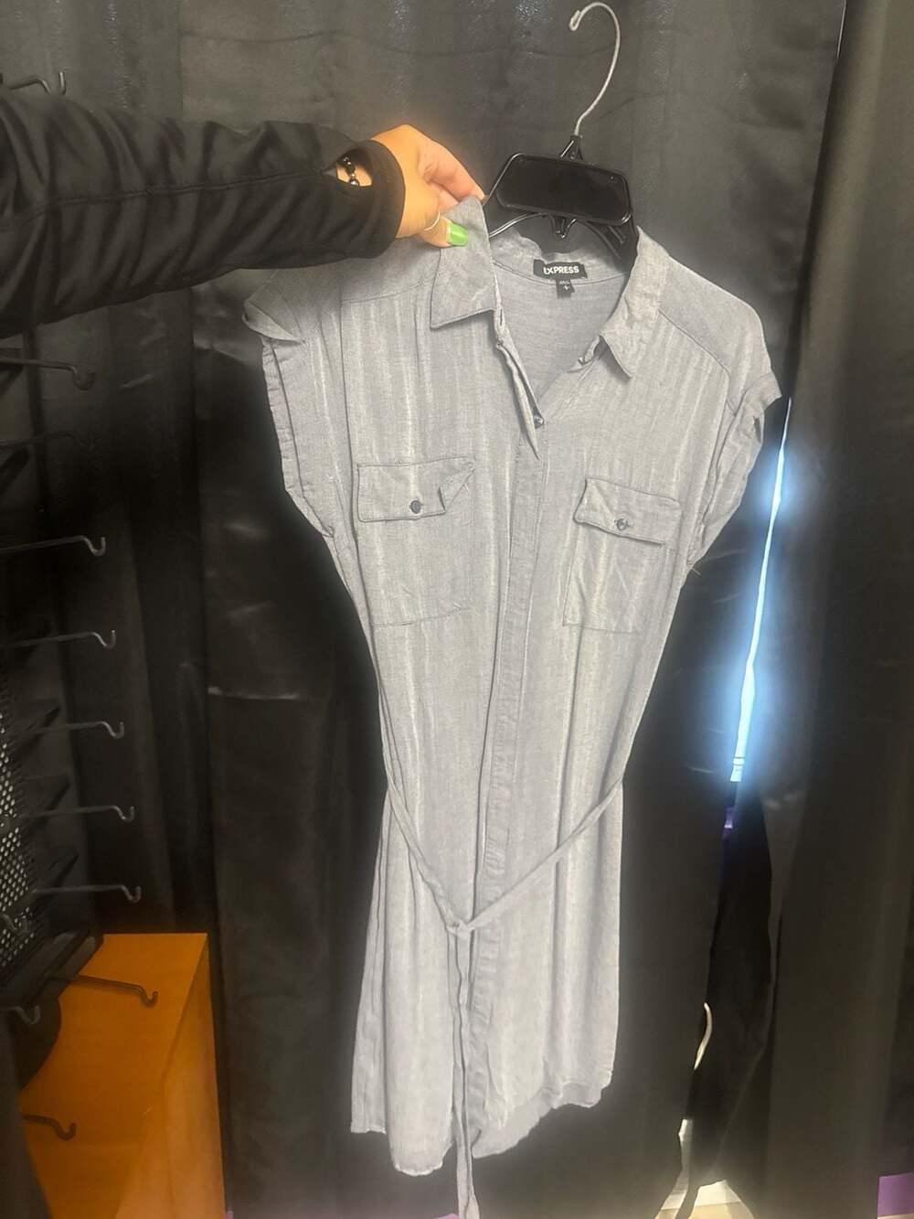 Express Chambray Button-Down Tie-Waist Shirt Dress Size Small
